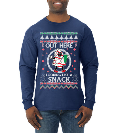 Out Here Looking Like A Snack Cookie, Funny Christmas, Christmas Gifts, Funny Xmas Gift Idea, Ugly Christmas  Mens Long Sleeve Shirt