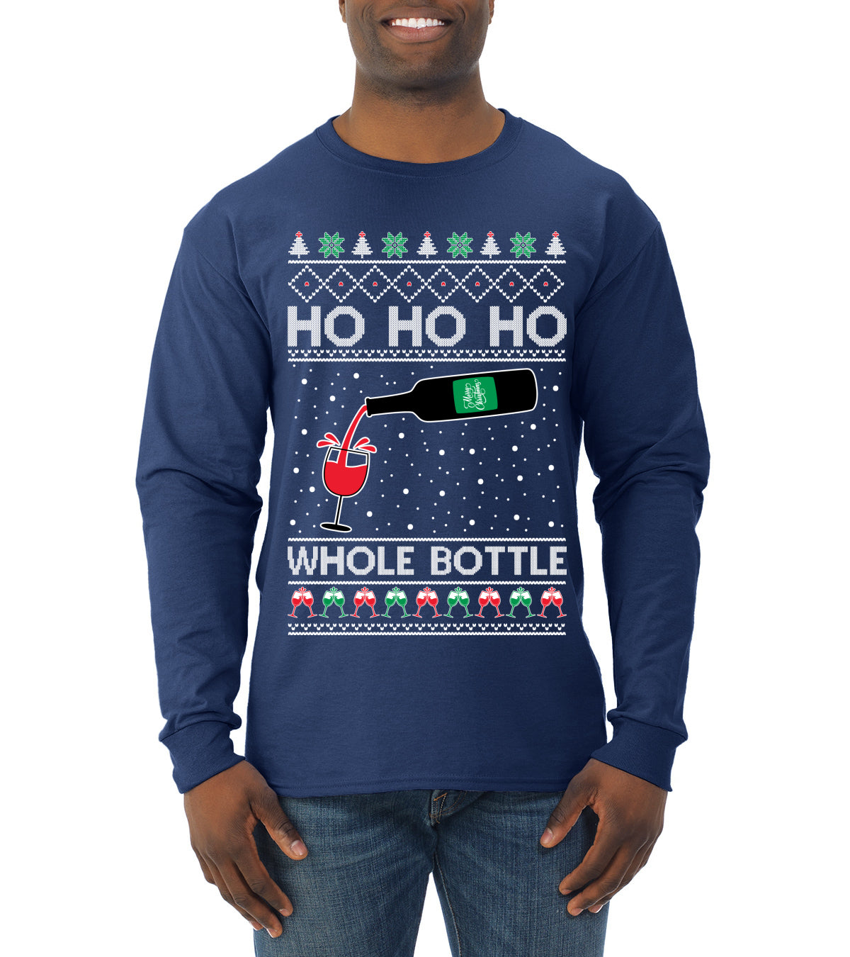 Ho Ho Ho Whole Bottle Wine Spirits, Christmas Gifts, Funny Xmas Gift Idea, Ugly Christmas  Mens Long Sleeve Shirt