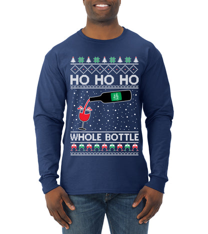 Ho Ho Ho Whole Bottle Wine Spirits, Christmas Gifts, Funny Xmas Gift Idea, Ugly Christmas  Mens Long Sleeve Shirt