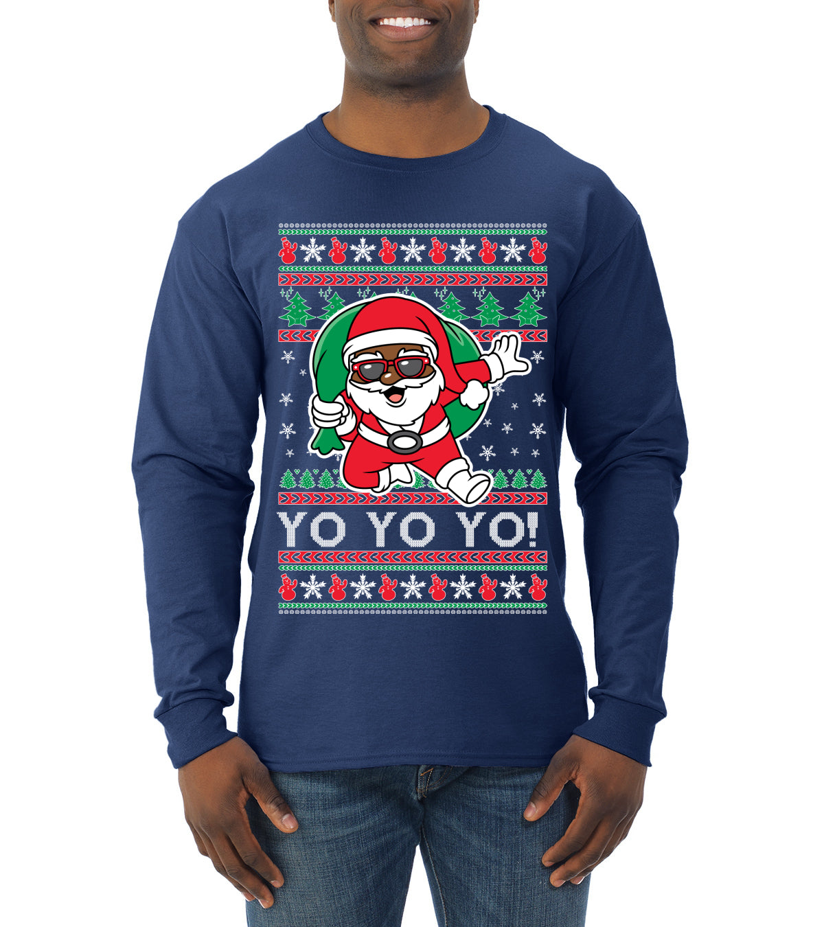 Yo Yo Yo Black Santa, Christmas Gifts, Funny Xmas Gift Idea, Ugly Christmas  Mens Long Sleeve Shirt