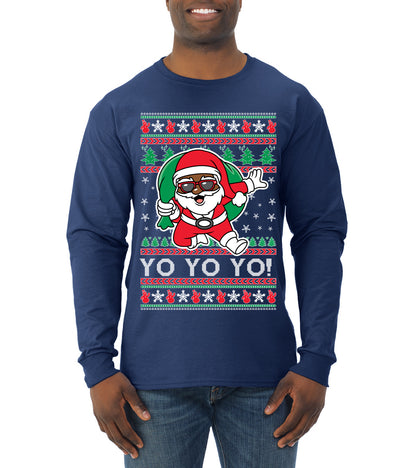 Yo Yo Yo Black Santa, Christmas Gifts, Funny Xmas Gift Idea, Ugly Christmas  Mens Long Sleeve Shirt