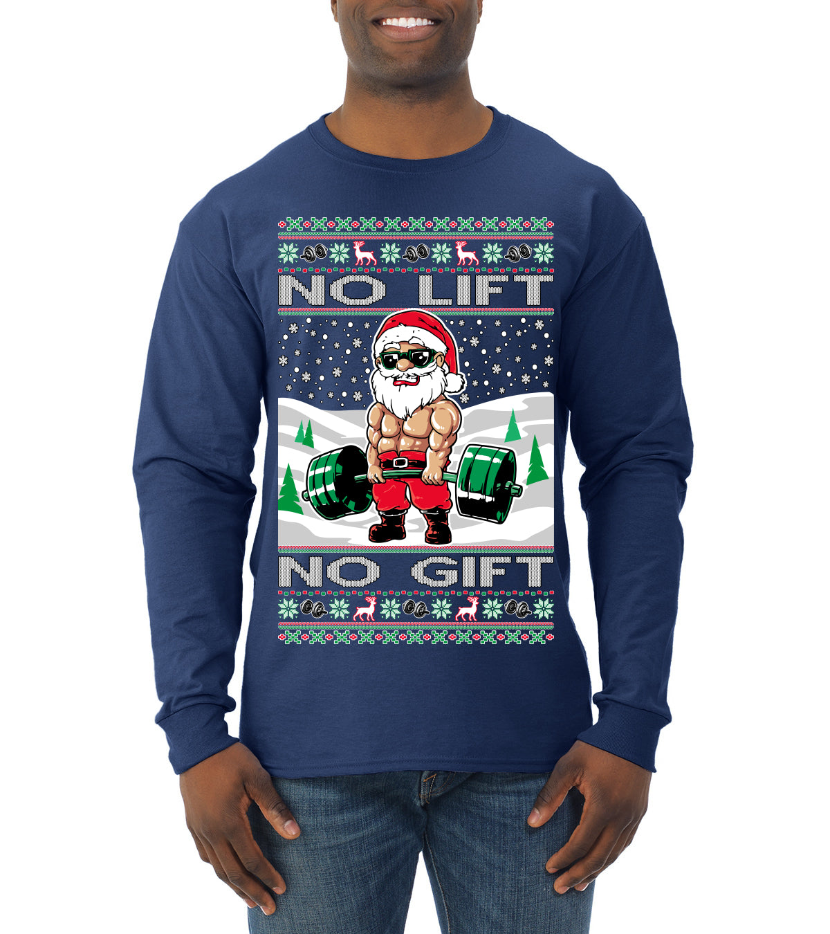 Merry Liftmas No Lift No Gift, Christmas Gifts, Funny Xmas Gift Idea, Ugly Christmas Sweater Mens Long Sleeve Shirt