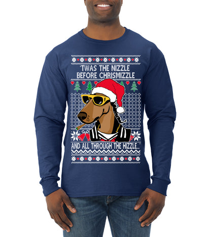 Twas The Nizzle Before Chrismizzle Gangster Dogg Rapper, Christmas Gifts, Funny Xmas Gift Idea, Ugly Christmas Sweater Mens Long Sleeve Shirt