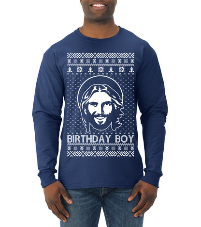 Birthday Boy Jesus Christ, Christmas Gifts, Funny Xmas Gift Idea, Ugly Christmas Sweater Mens Long Sleeve Shirt