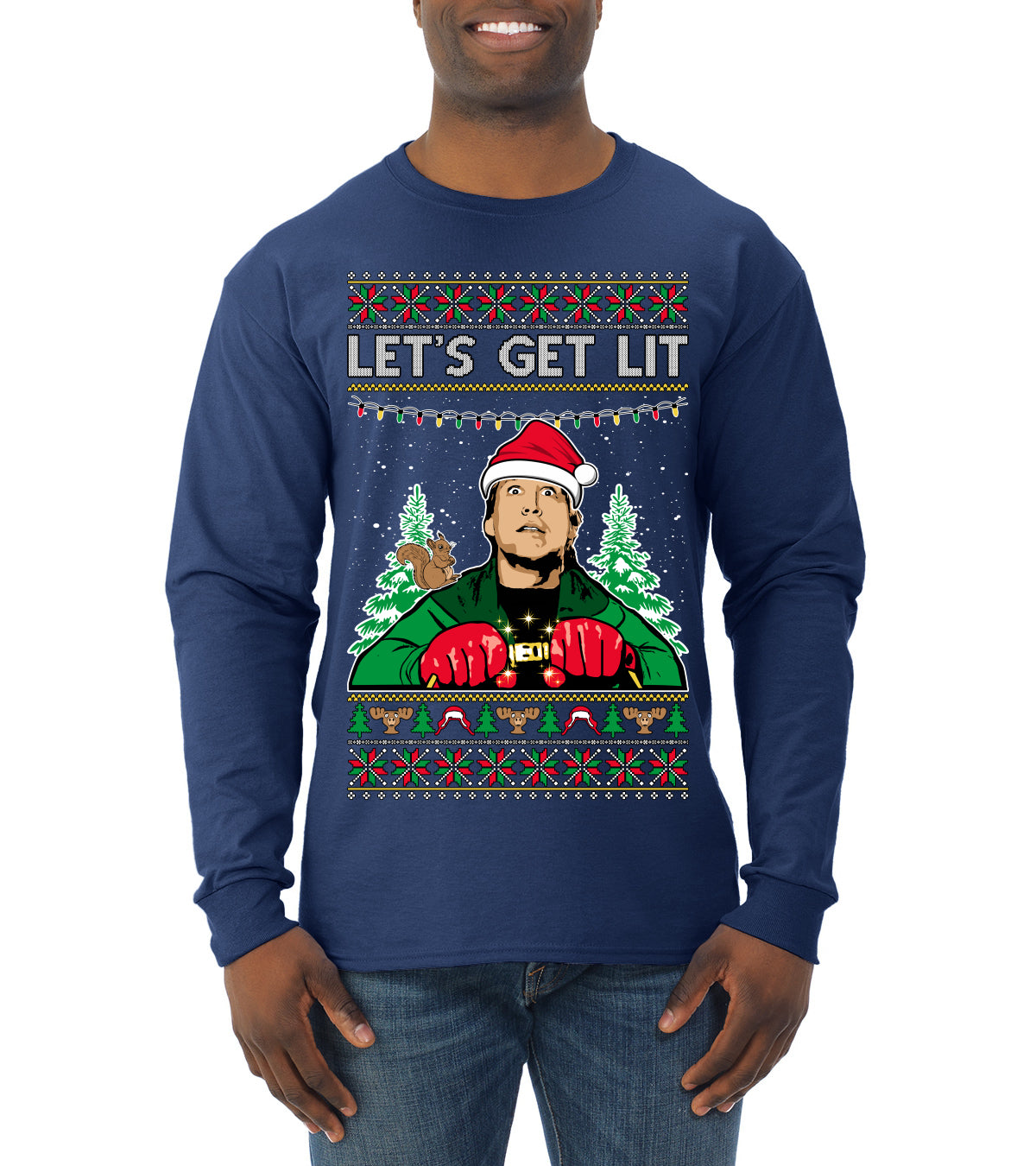 Let's Get Lit Clark Vacation Movie Parody Ugly Christmas Sweater, Christmas Gifts, Funny Xmas Gift Idea, Mens Long Sleeve Shirt