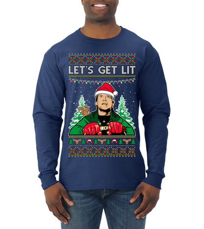 Let's Get Lit Clark Vacation Movie Parody Ugly Christmas Sweater, Christmas Gifts, Funny Xmas Gift Idea, Mens Long Sleeve Shirt