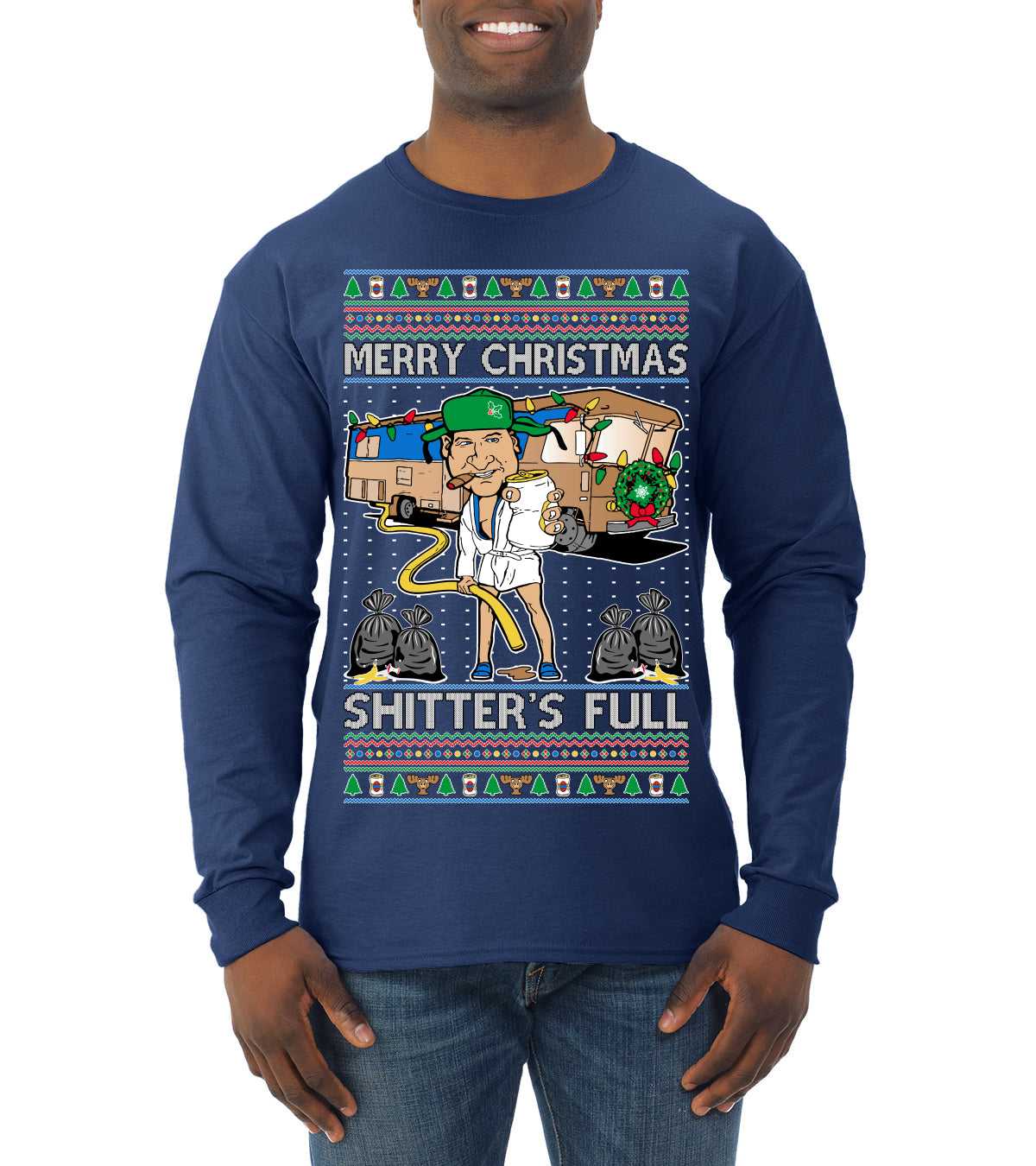 Merry Christmas Shitter's Full Ugly Christmas Sweater, Christmas Gifts, Funny Xmas Gift Idea, Mens Long Sleeve Shirt