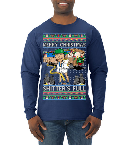 Merry Christmas Shitter's Full Ugly Christmas Sweater, Christmas Gifts, Funny Xmas Gift Idea, Mens Long Sleeve Shirt