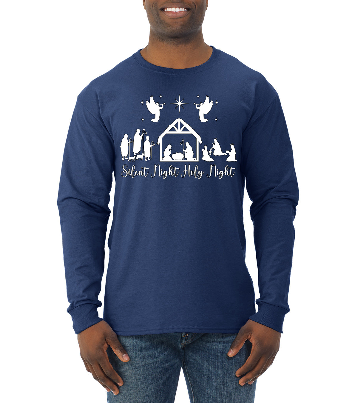 Silent Night Holy Night Religious Jesus Ugly Christmas Sweater, Christmas Gifts, Funny Xmas Gift Idea, Mens Long Sleeve Shirt
