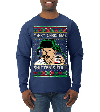 Shitter's Full Cousin Eddie Christmas Family Vacation Ugly Christmas Sweater, Christmas Gifts, Funny Xmas Gift Idea, Mens Long Sleeve Shirt