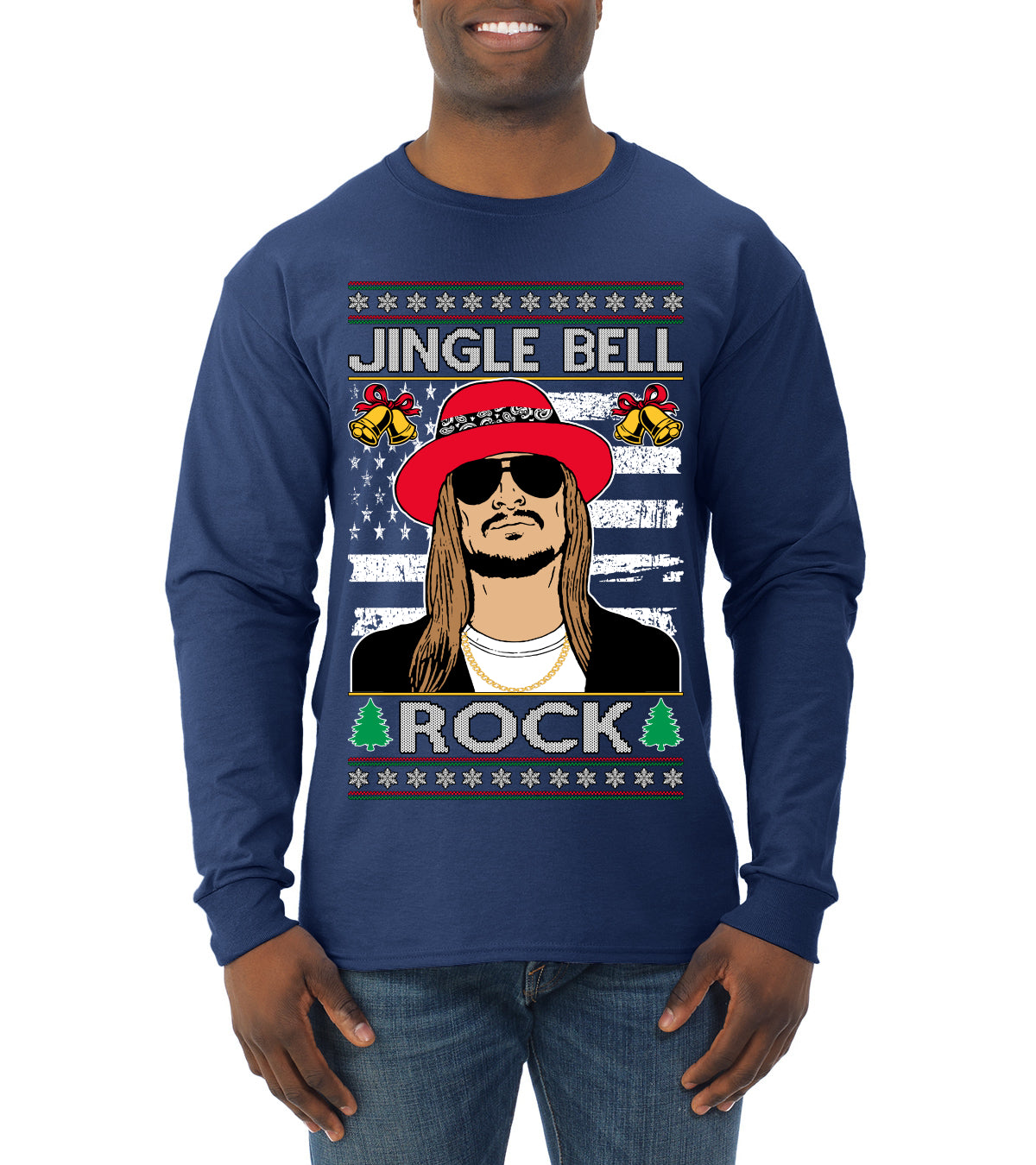 Kid RapperJingle Bell Rock  Country Music, Christmas Gifts, Funny Xmas Gift Idea Ugly Christmas Sweater Mens Long Sleeve Shirt