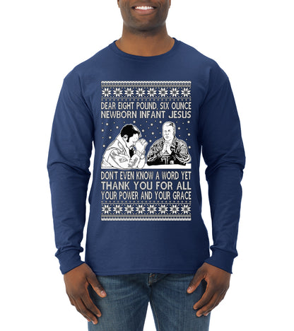 8 Pound 6 Ounce Baby Jesus Shake and Bake, Birthday Jesus,Christmas Gifts, Funny Xmas Gift Idea, Ugly Christmas Sweater Mens Long Sleeve Shirt