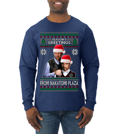 Nakatomi Plaza  Season's Greeting,  Christmas Gifts, Funny Xmas Gift Idea, Ugly Christmas Sweater Mens Long Sleeve Shirt