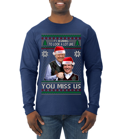 Trump Carlson 24 Beginning To Look Like You Miss Us, Christmas Gifts, Funny Xmas Gift Idea, Ugly Christmas Sweater Mens Long Sleeve Shirt