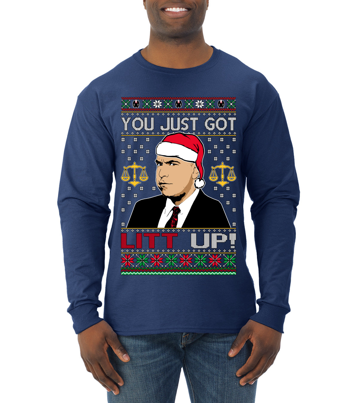Just Got Litt Up Louis, TV Series, Christmas Gifts, Funny Xmas Gift Idea, Ugly Christmas Sweater Mens Long Sleeve Shirt