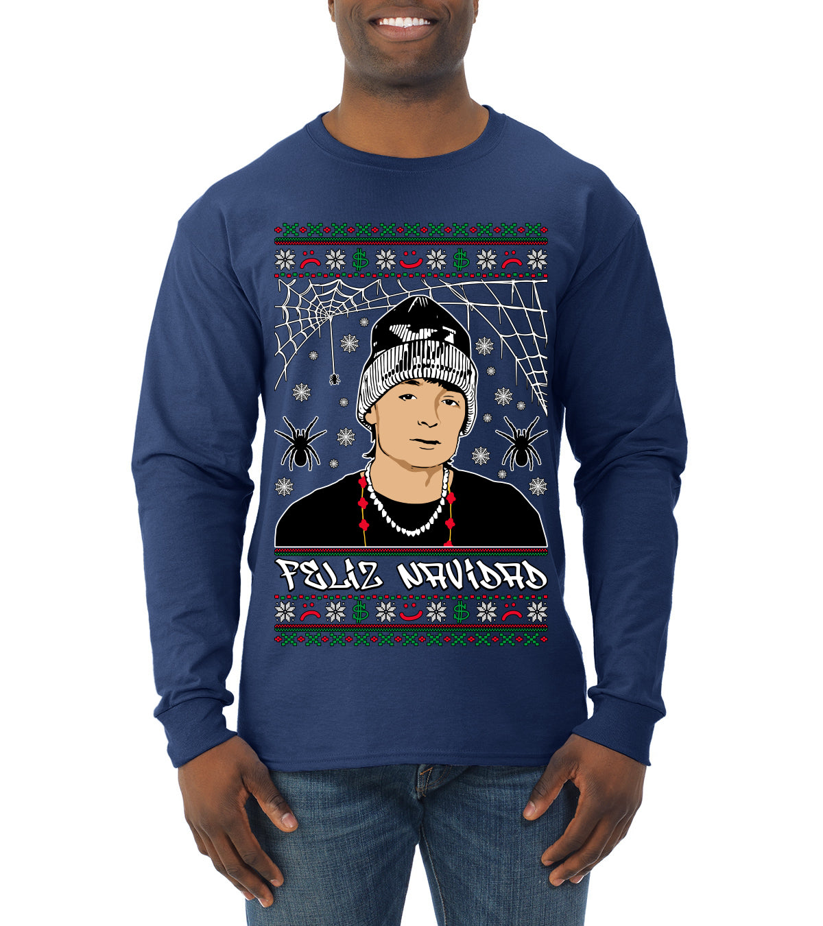 Peso Feliz Navidad Pluma, Feliz Navidad,  Christmas Gifts, Funny Xmas Gift Idea, Ugly Christmas Sweater Mens Long Sleeve Shirt