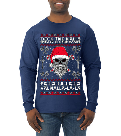 Valhalla Deck The Halls With Skulls & Bodies Movie Xmas Shirt, Christmas Gifts, Funny Xmas Gift Idea, Ugly Christmas Sweater Mens Long Sleeve Shirt