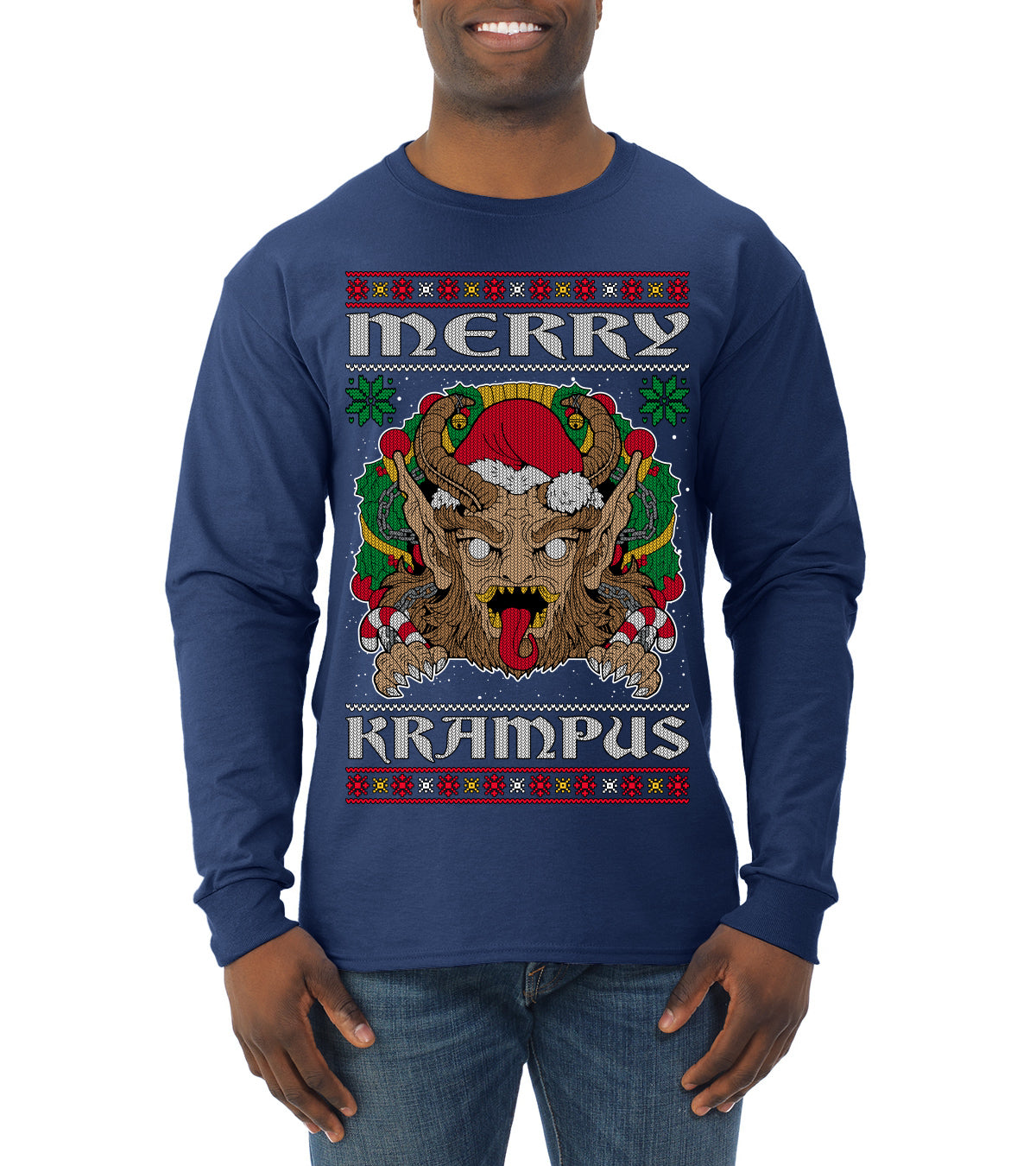 Merry Krampus Scary Xmas Movie, Christmas Gifts, Funny Xmas Gift Idea, Ugly Christmas Sweater Mens Long Sleeve Shirt