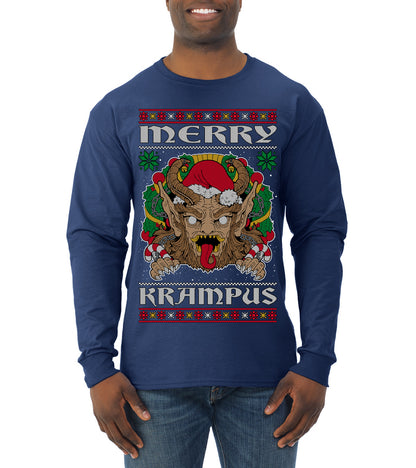 Merry Krampus Scary Xmas Movie, Christmas Gifts, Funny Xmas Gift Idea, Ugly Christmas Sweater Mens Long Sleeve Shirt