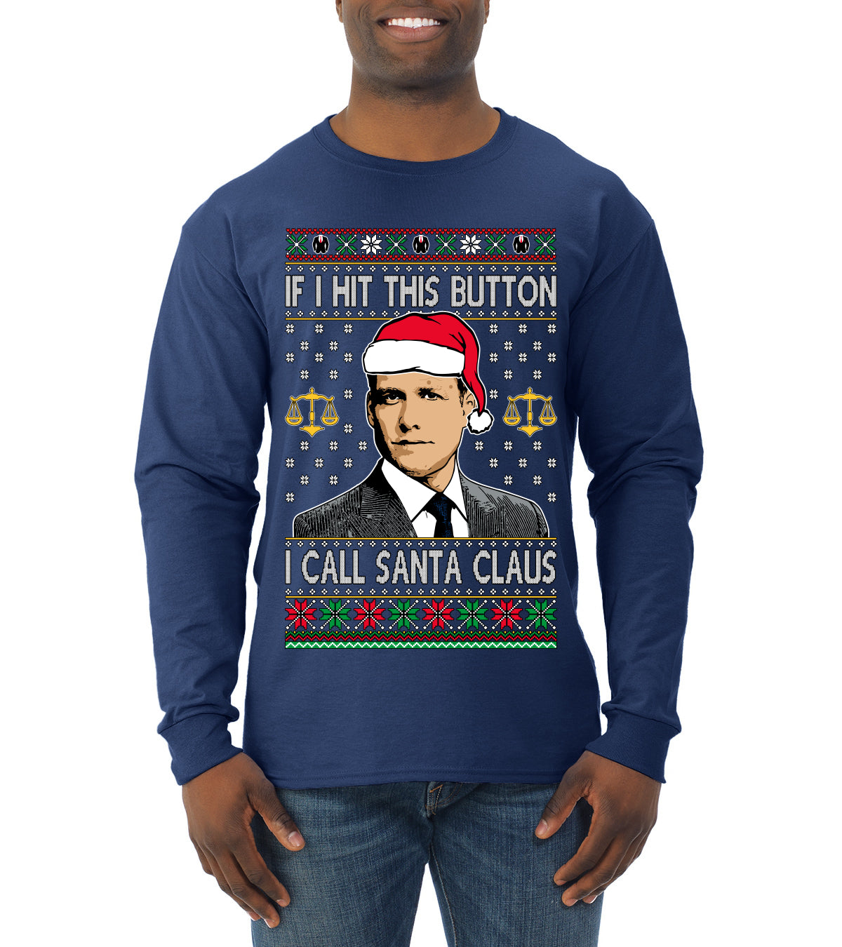 TV Show Parody Harvey Hit This Button I Call Santa Specter, Christmas Gifts, Funny Xmas Gift Idea, Ugly Christmas Sweater Mens Long Sleeve Shirt