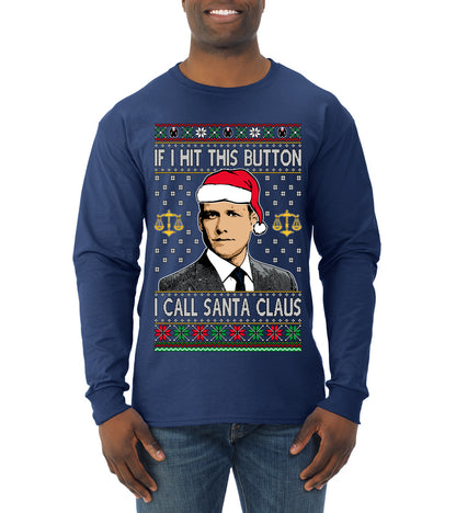 TV Show Parody Harvey Hit This Button I Call Santa Specter, Christmas Gifts, Funny Xmas Gift Idea, Ugly Christmas Sweater Mens Long Sleeve Shirt