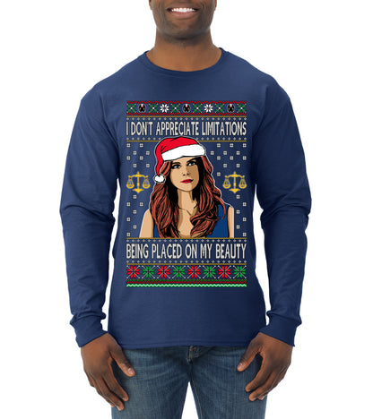 Donna TV Show Parody Don't Appreciate Limitations Being Placed, Christmas Gifts, Funny Xmas Gift Idea, Ugly Christmas Sweater Mens Long Sleeve Shirt