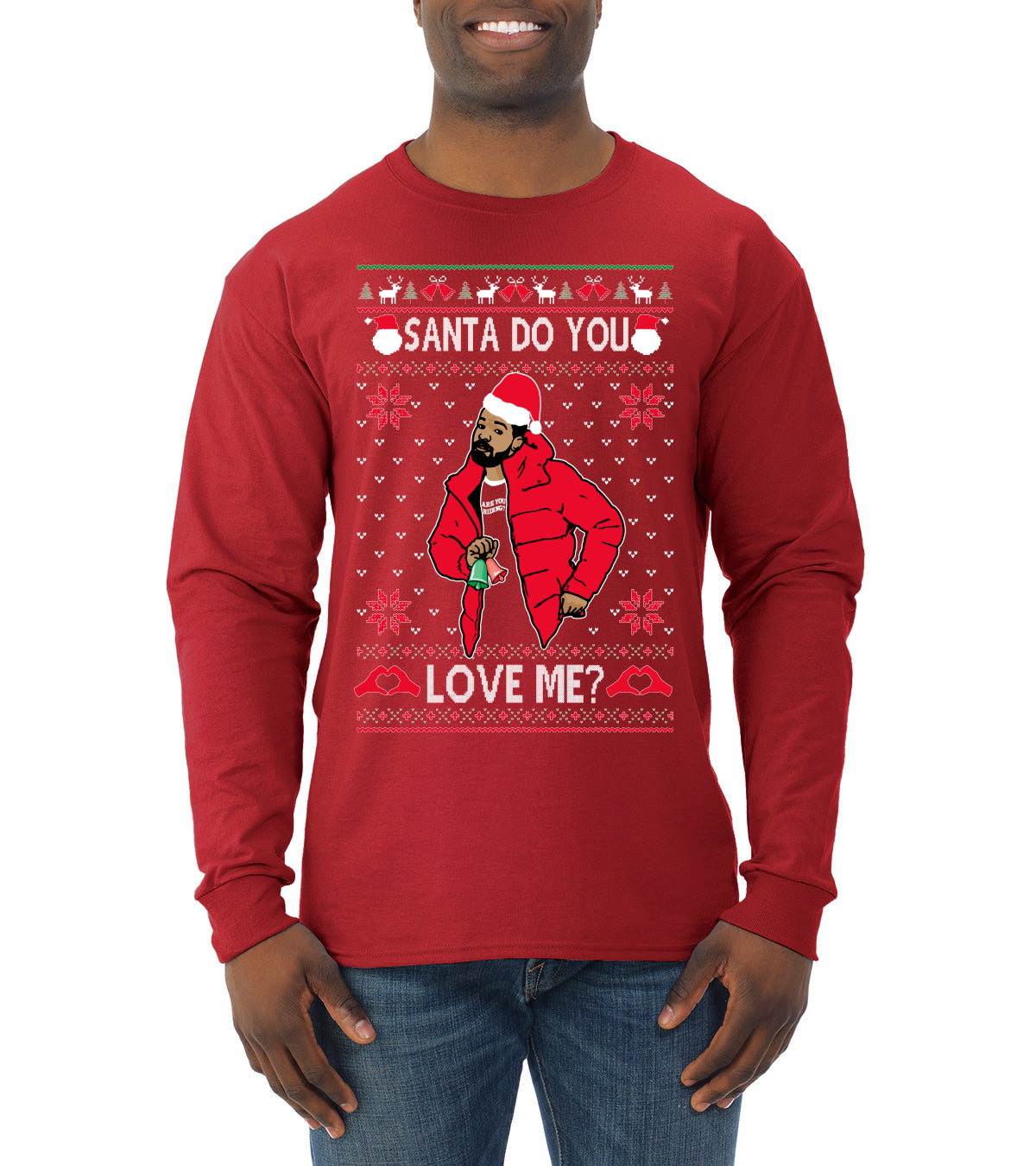 Santa Do You Love Me? White, Christmas Gifts, Funny Xmas Gift Idea, Ugly Christmas Sweater Mens Long Sleeve Shirt