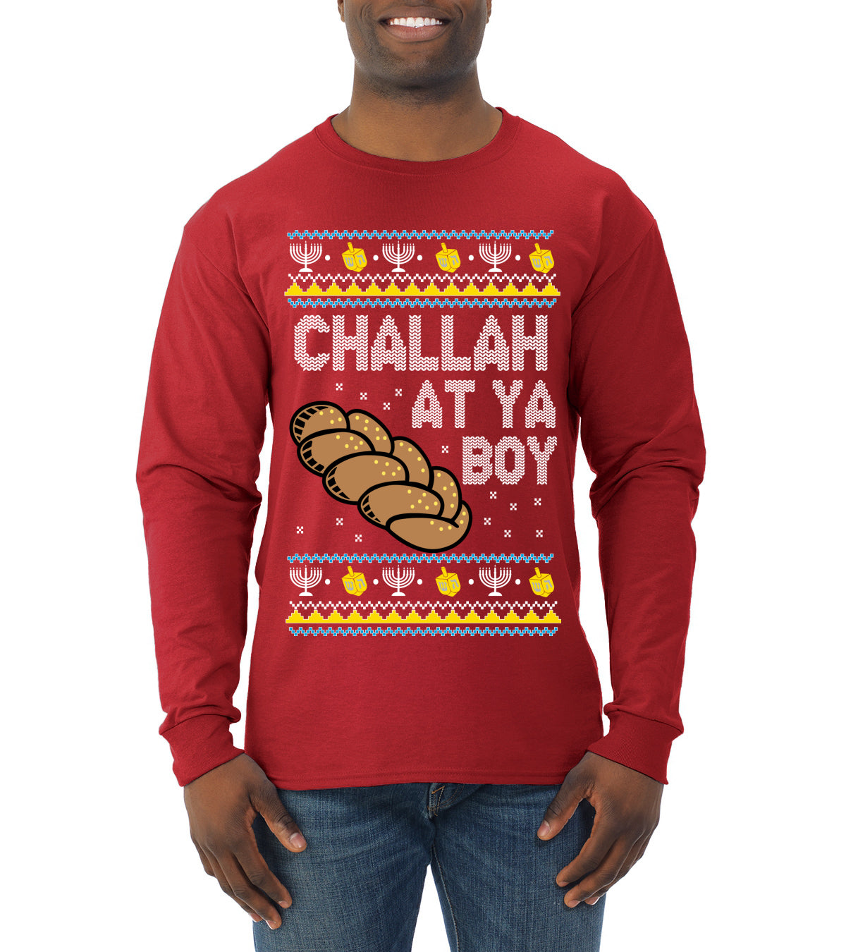 Challah At Ya Boy, Hanukkah Christmas Gifts, Funny Xmas Gift Idea, Ugly Christmas  Mens Long Sleeve Shirt