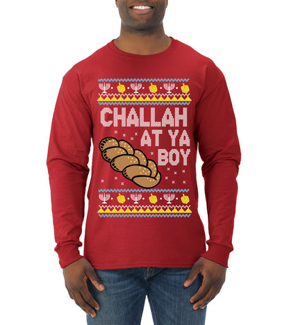 Challah At Ya Boy, Hanukkah Christmas Gifts, Funny Xmas Gift Idea, Ugly Christmas  Mens Long Sleeve Shirt