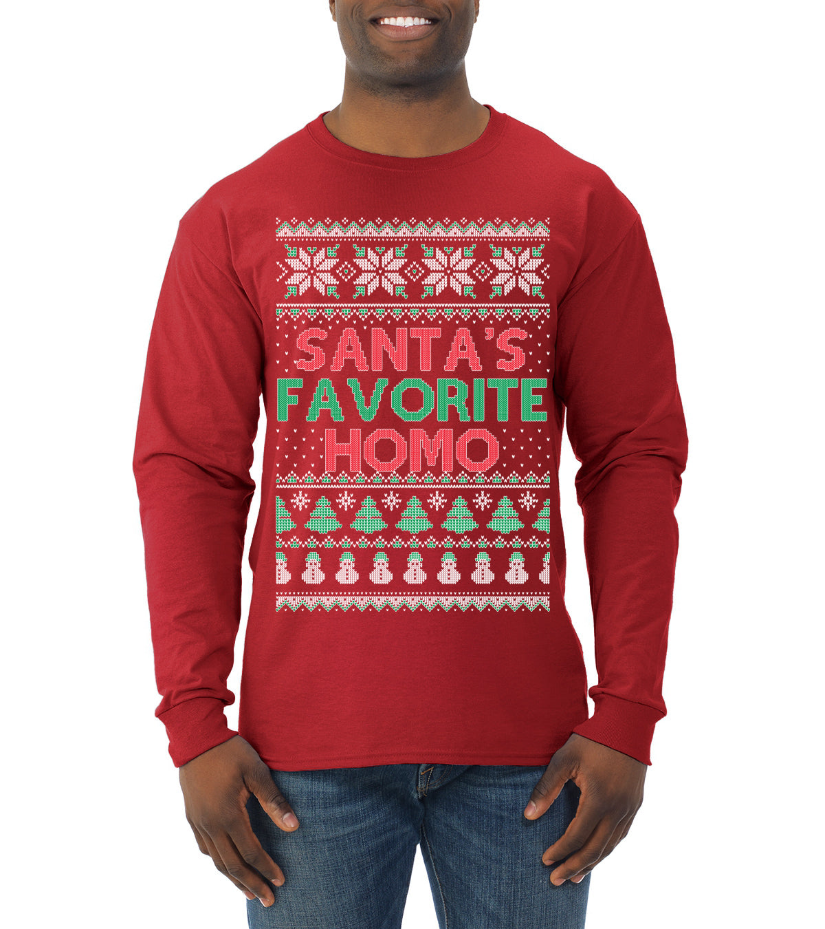 Santa's Favorite Homo ,Christmas Gifts, Funny Xmas Gift Idea, Ugly Christmas Sweater Mens Long Sleeve Shirt