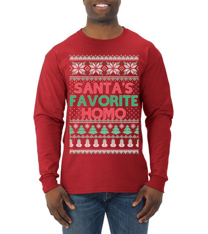 Santa's Favorite Homo ,Christmas Gifts, Funny Xmas Gift Idea, Ugly Christmas Sweater Mens Long Sleeve Shirt