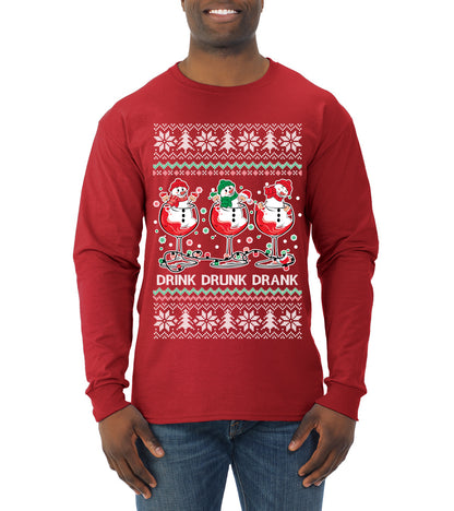 Holiday Spirits Drink Drank Drunk Snowmen, Christmas Gifts, Funny Xmas Gift Idea, Ugly Christmas  Mens Long Sleeve Shirt