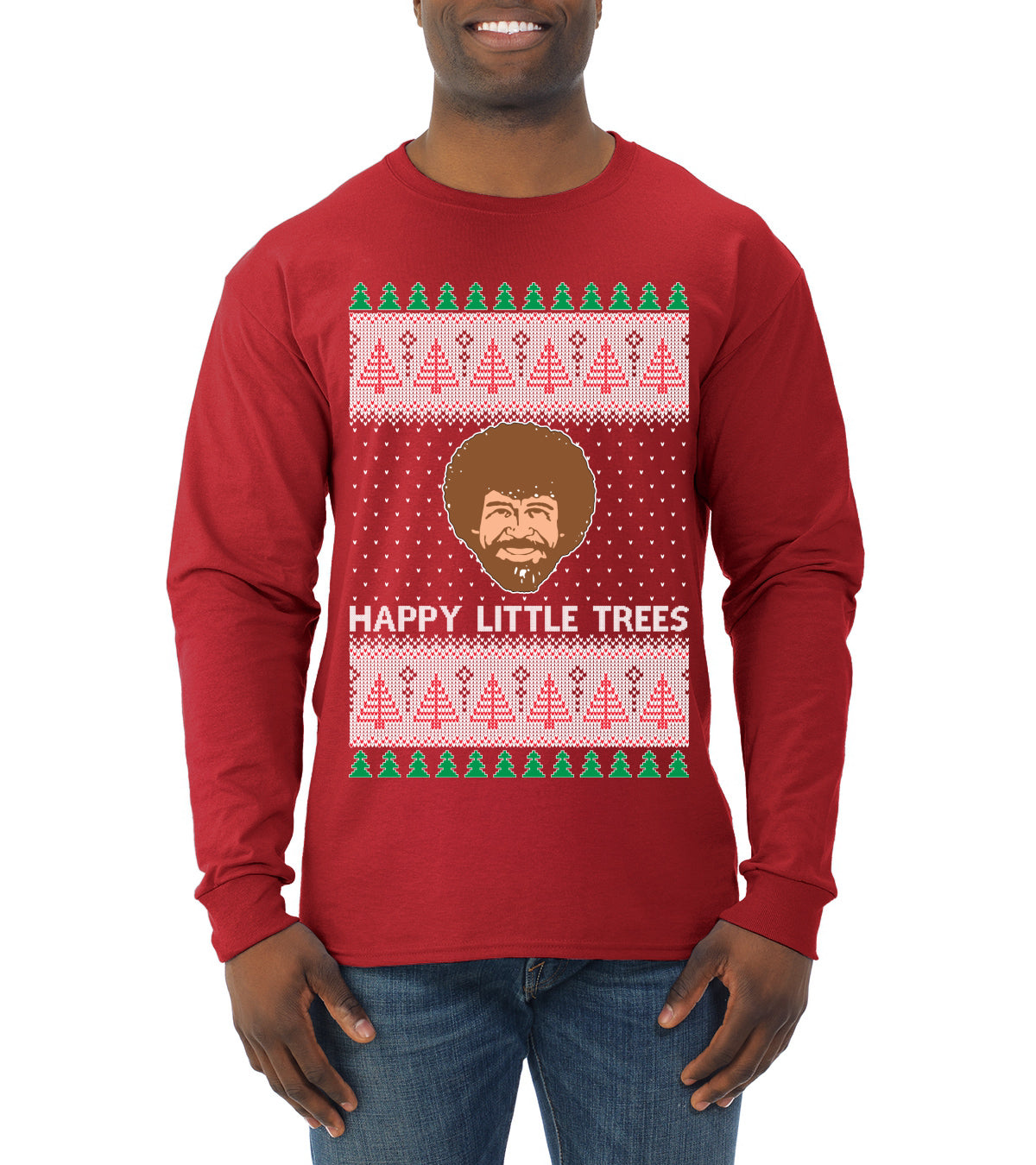 Bob Happy Little Trees Ross Painter, Christmas Gifts, Funny Xmas Gift Idea, Ugly Christmas  Mens Long Sleeve Shirt