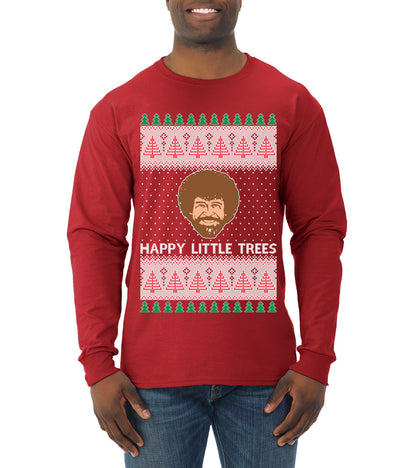 Bob Happy Little Trees Ross Painter, Christmas Gifts, Funny Xmas Gift Idea, Ugly Christmas  Mens Long Sleeve Shirt
