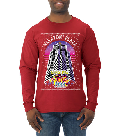 Retro Nakatomi Plaza 1988 Holiday Party, Xmas Movie, Christmas Gifts, Funny Xmas Gift Idea, Ugly Christmas  Mens Long Sleeve Shirt
