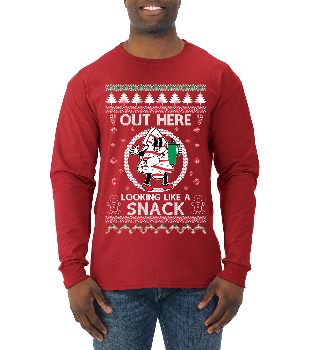 Out Here Looking Like A Snack Cookie, Funny Christmas, Christmas Gifts, Funny Xmas Gift Idea, Ugly Christmas  Mens Long Sleeve Shirt