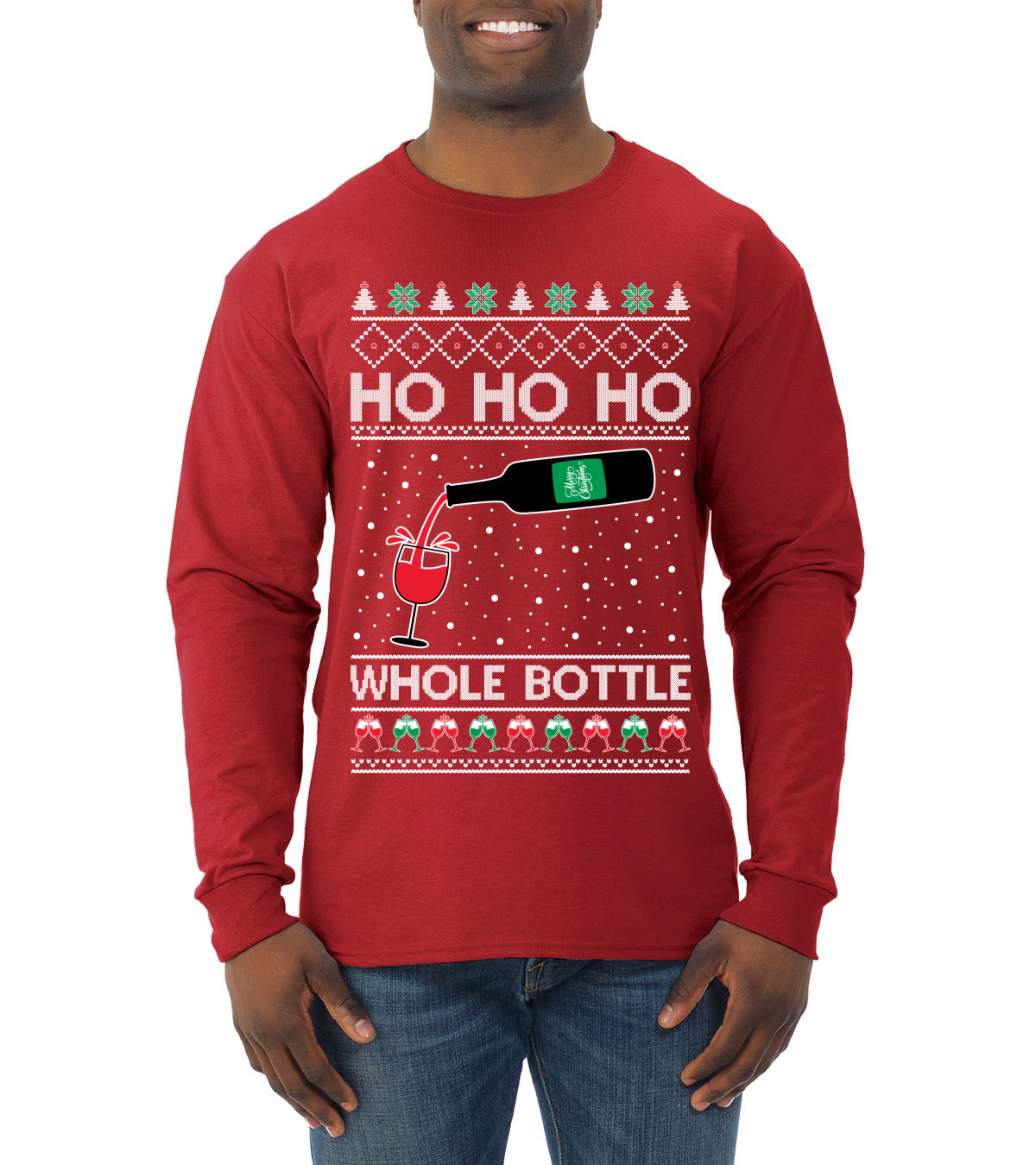 Ho Ho Ho Whole Bottle Wine Spirits, Christmas Gifts, Funny Xmas Gift Idea, Ugly Christmas  Mens Long Sleeve Shirt