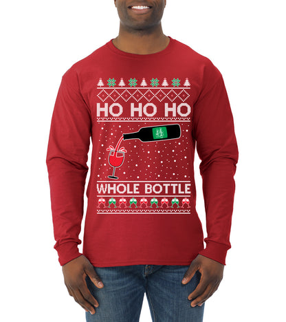 Ho Ho Ho Whole Bottle Wine Spirits, Christmas Gifts, Funny Xmas Gift Idea, Ugly Christmas  Mens Long Sleeve Shirt