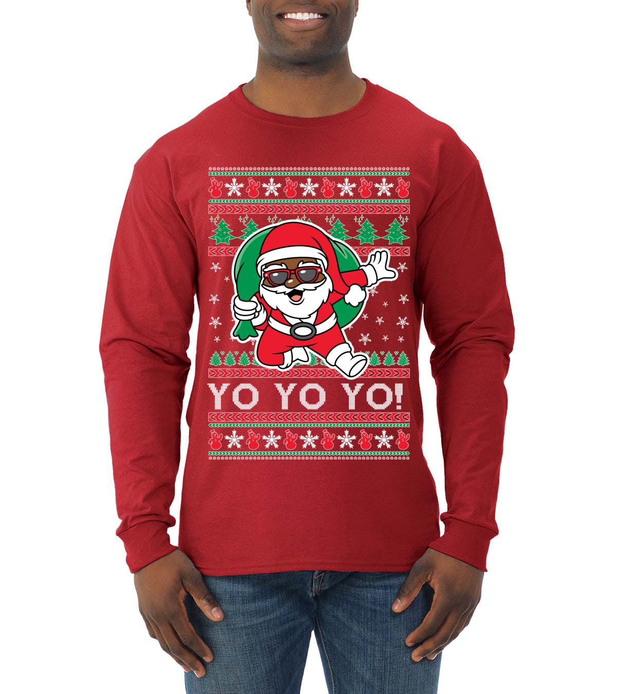 Yo Yo Yo Black Santa, Christmas Gifts, Funny Xmas Gift Idea, Ugly Christmas  Mens Long Sleeve Shirt