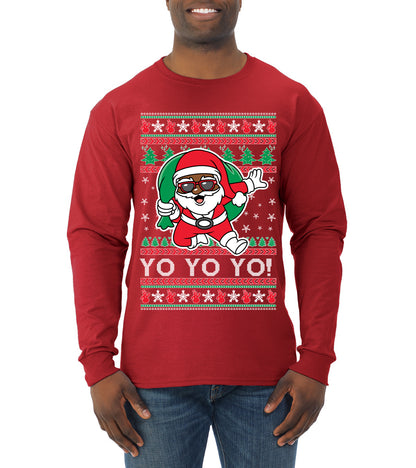 Yo Yo Yo Black Santa, Christmas Gifts, Funny Xmas Gift Idea, Ugly Christmas  Mens Long Sleeve Shirt