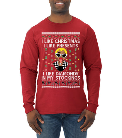 I Like Christmas, I like Presents Cardi, Christmas Gifts, Funny Xmas Gift Idea, Ugly Christmas Sweater Mens Long Sleeve Shirt