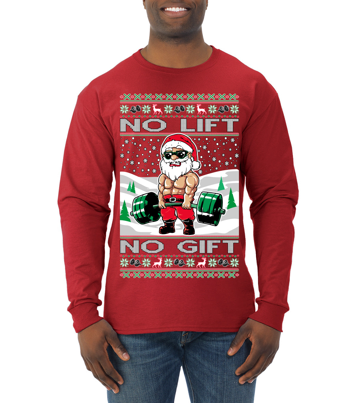 Merry Liftmas No Lift No Gift, Christmas Gifts, Funny Xmas Gift Idea, Ugly Christmas Sweater Mens Long Sleeve Shirt