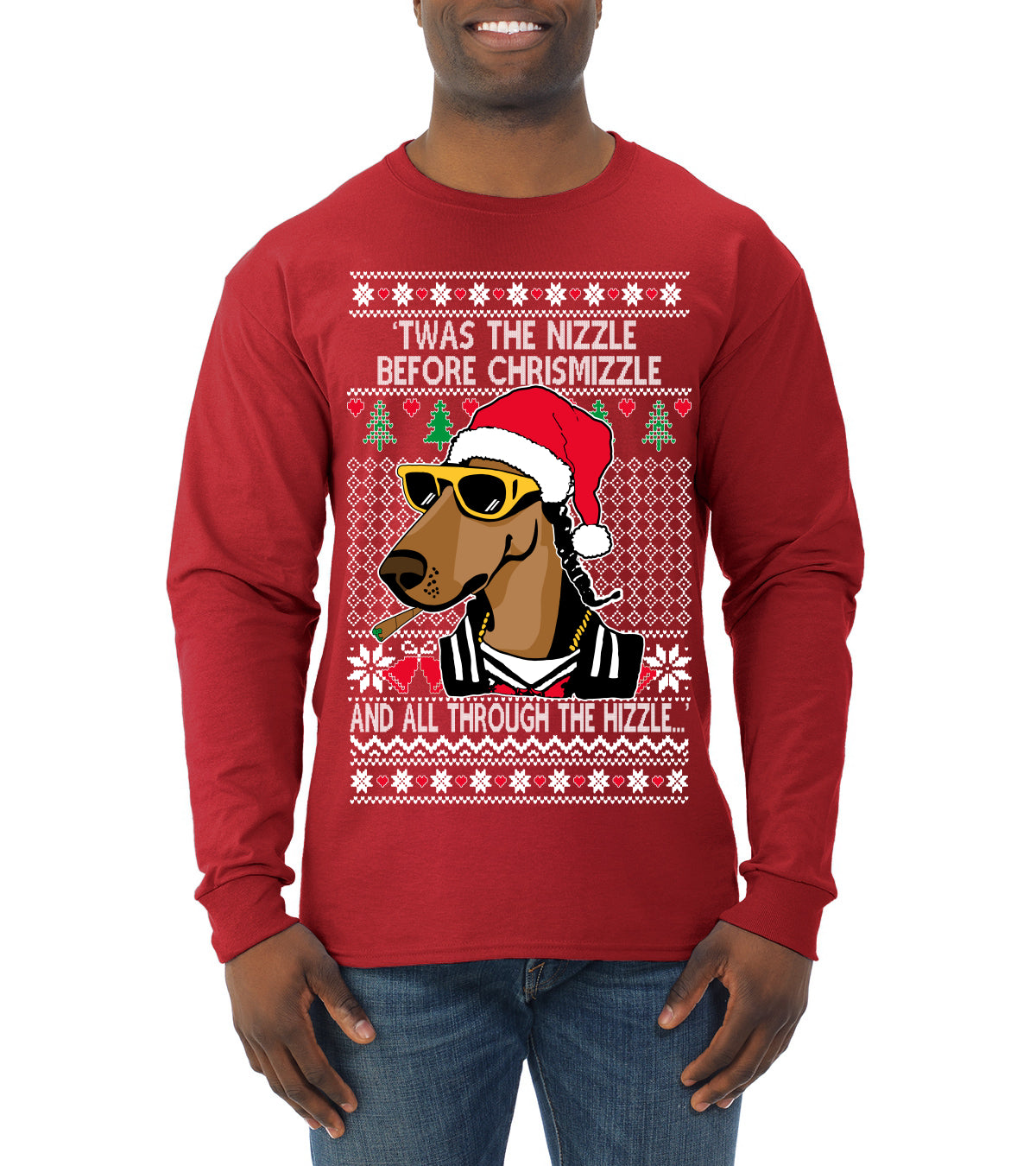 Twas The Nizzle Before Chrismizzle Gangster Dogg Rapper, Christmas Gifts, Funny Xmas Gift Idea, Ugly Christmas Sweater Mens Long Sleeve Shirt