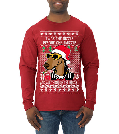 Twas The Nizzle Before Chrismizzle Gangster Dogg Rapper, Christmas Gifts, Funny Xmas Gift Idea, Ugly Christmas Sweater Mens Long Sleeve Shirt