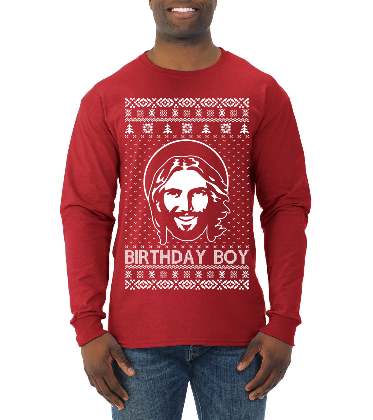 Birthday Boy Jesus Christ, Christmas Gifts, Funny Xmas Gift Idea, Ugly Christmas Sweater Mens Long Sleeve Shirt