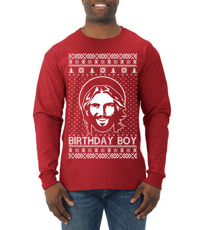Birthday Boy Jesus Christ, Christmas Gifts, Funny Xmas Gift Idea, Ugly Christmas Sweater Mens Long Sleeve Shirt