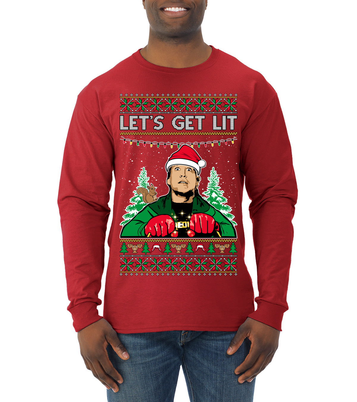 Let's Get Lit Clark Vacation Movie Parody Ugly Christmas Sweater, Christmas Gifts, Funny Xmas Gift Idea, Mens Long Sleeve Shirt