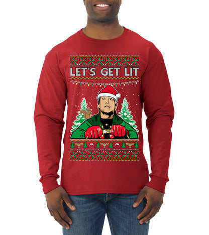 Let's Get Lit Clark Vacation Movie Parody Ugly Christmas Sweater, Christmas Gifts, Funny Xmas Gift Idea, Mens Long Sleeve Shirt