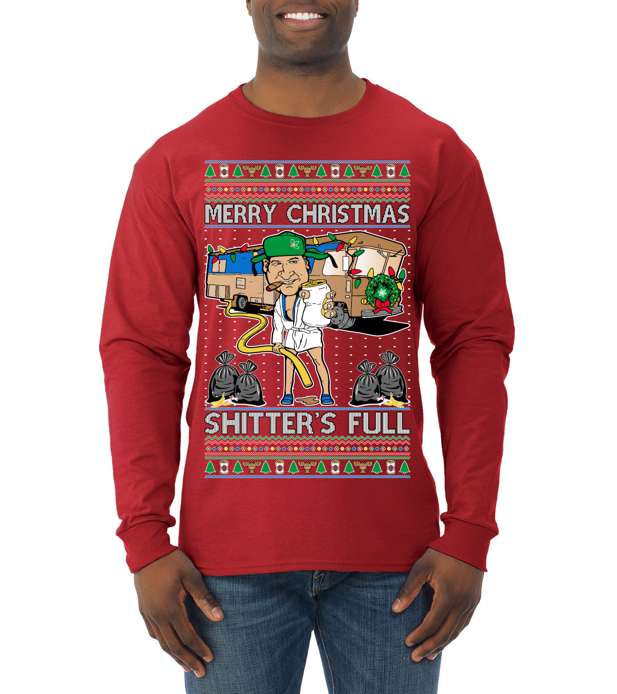 Merry Christmas Shitter's Full Ugly Christmas Sweater, Christmas Gifts, Funny Xmas Gift Idea, Mens Long Sleeve Shirt