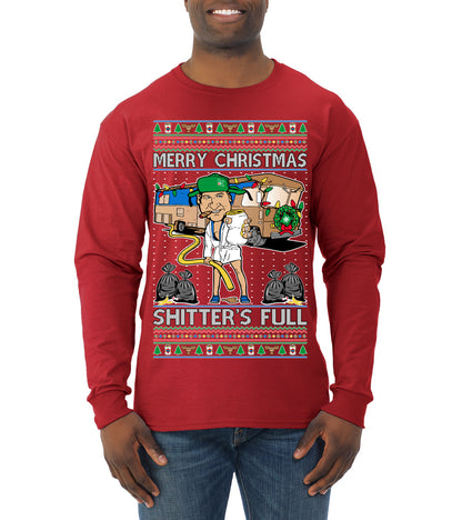 Merry Christmas Shitter's Full Ugly Christmas Sweater, Christmas Gifts, Funny Xmas Gift Idea, Mens Long Sleeve Shirt